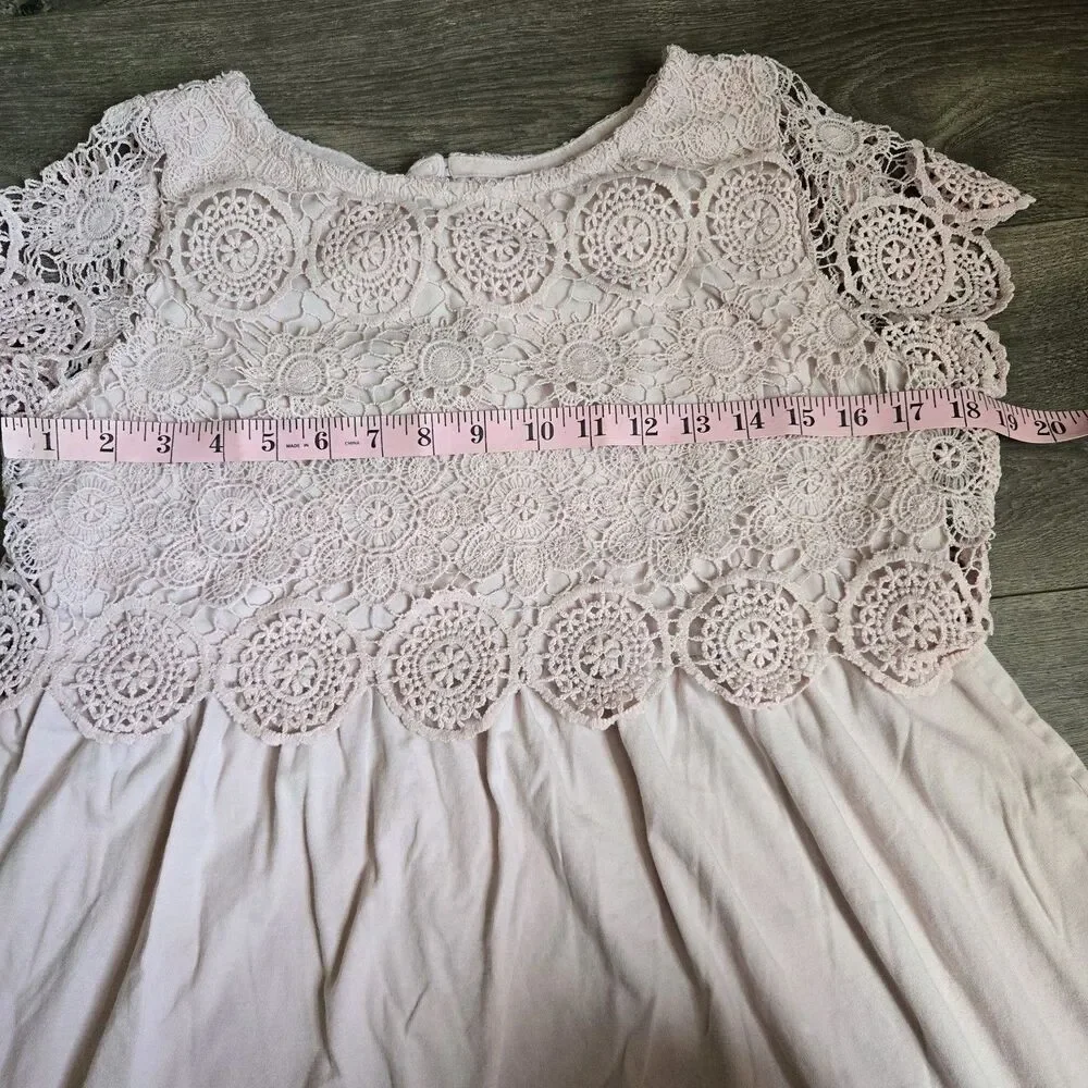 Motherhood Maternity Top M Pink Crochet Lace Overlay Babydoll Short Sleeve - Picture 6 of 13